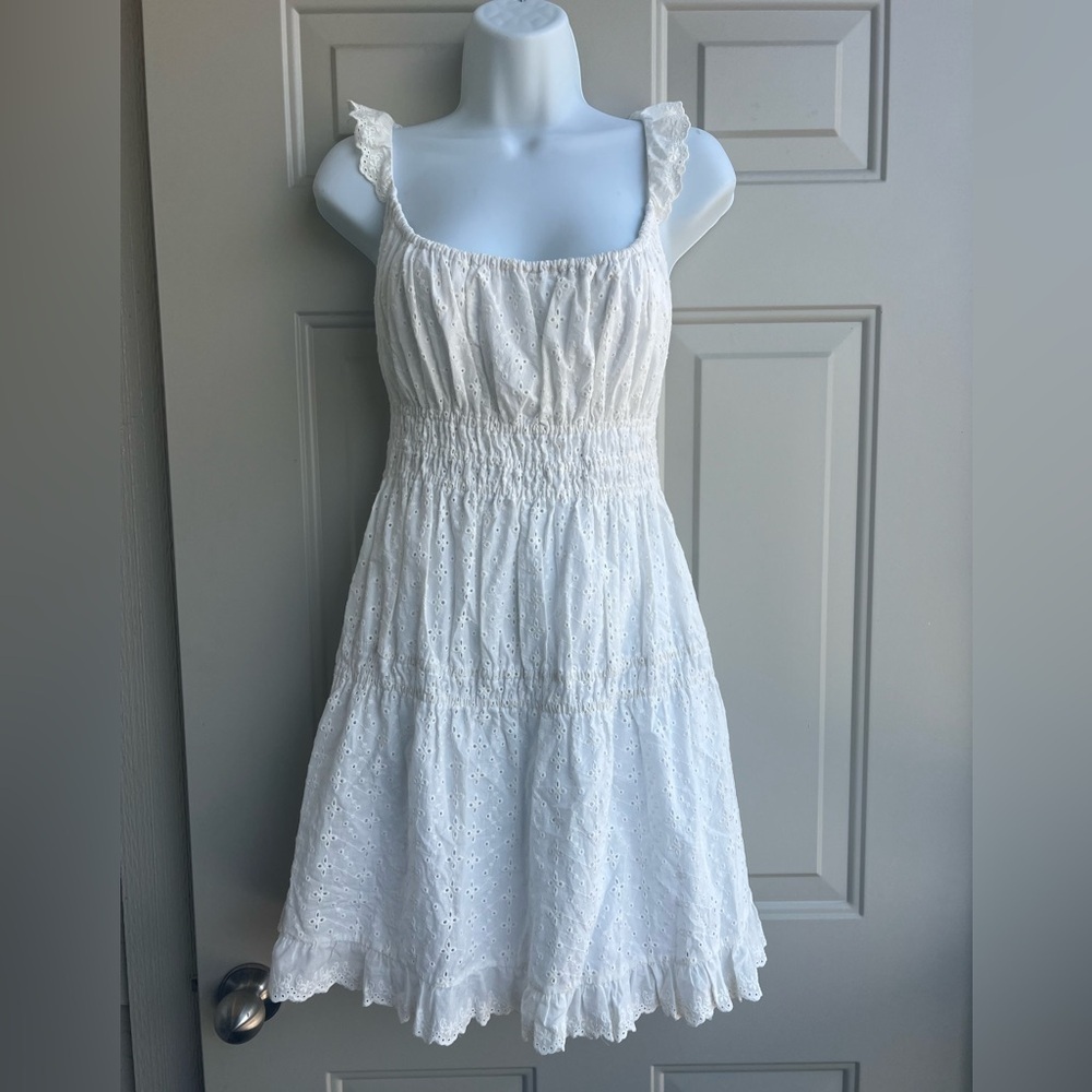 NWT Capulet Gemma Smocked Eyelet Ruffle Strap Mini Dress White Size L - Picture 7 of 12